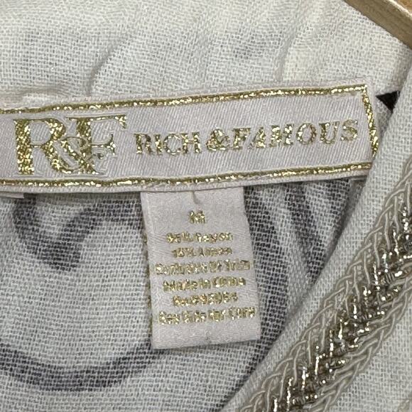 Rich & Famous Tank Top Womens Medium White Brown Paisley Halter Beaded Trim - Picture 4 of 7